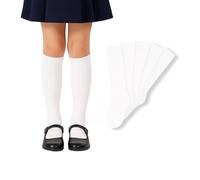 Genérico Calcetines Escolares Altos hasta la Rodilla Niños y Niñas - Pack 6 Pares Blancos - Algodón 95% - Talla 5-7 (Equivalente 27-30