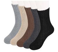 Genérico Calcetines Térmicos de Lana Merino para Mujer 5 pares de Calcetines Gruesos para Botas Senderismo Colores Sólidos Minimalistas Calcetines Nórdicos Cálidos Mujer (Negro/Blanco/Caqui/Gris)