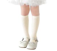 Genérico Calcetines transpirables para niñas largos tubo punto doble aguja cómodos uso diario desde 3 hasta 12 años (Beige, 5-8 Years)