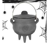 Genérico Caldero de Hierro Fundido con Tapa y Asa | Black Cauldron Kettle Halloween Candy Bowl para Decoraciones de Halloween Quema de Incienso