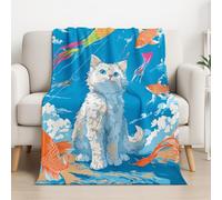 Genérico Cálida Dibujo Animado Manta de Microfibra Lindo Koi Gato Reversible Blanket para Cama y Sofá 150 x 200cm,Azul Blanca