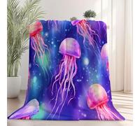 Genérico Cálida Manta de Franela 127 x 152 cm - no se desprende Frazada Estampado Acuarela Fantasía Medusa, Azul Violeta Ligera no Hace Bolitas Manta para sofá Cama Coche decoración