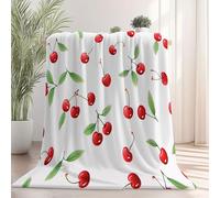 Genérico Cálida Manta de Franela 127 x 152 cm - no se desprende Frazada Estampado Adorable Plantas Cerezas, Blanco Ligera no Hace Bolitas Manta para sofá Cama Coche decoración