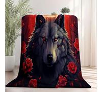 Genérico Cálida Manta de Franela 220 x 238 cm - no se desprende Frazada Estampado Dibujo Animado Animal Lobo, Negro Rojo Ligera no Hace Bolitas Manta para sofá Cama Coche decoración