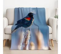 Genérico Cálida Realista Manta Franela Tranquilo Fresco Pájaro Reversible Blanket para Toda Estación 150 x 180cm,Azul Negro