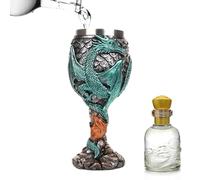 Genérico Cáliz Dragón - Copa Acero Inoxidable - Vaso Vino Dragón Medieval | Taza Relieve Dragones 3D en Realce, Superficie Resina Pintada a Mano, Capacidad 117ml, Copa con Pie Estilo Mágico