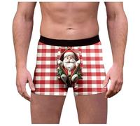 Genérico Calzoncillos Hombre Boxer Navidad, Calzoncillos Hombre Boxer Rojo Calzoncillos con Estampado Navideño A Cuadros Y Cintura Media Divertidos Y Ajustados