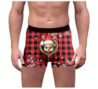 Genérico Calzoncillos Navidad Hombre, Boxer Largo Hombre Calzoncillos con Estampado Navideño A Cuadros Y Cintura Media Divertidos Y Ajustados