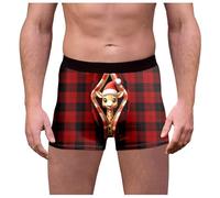 Genérico Calzoncillos Rojo Hombre Navidad, Boxer Largo Hombre Calzoncillos Masculinos con Estampado Navideño A Cuadros Y Cintura Media Divertidos Y Ajustados