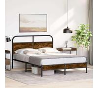 Genérico Cama 120x190cm con cabecero - Estructura Robusta de Acero y Madera, somier de láminas, 27 cm de Espacio de Almacenamiento Debajo de la Cama, Roble Ahumado, con cabecero y pie de Cama bajo