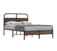 Genérico Cama 135x190cm con cabecero - Estructura Robusta de Acero y Madera, somier de láminas, 27 cm de Espacio de Almacenamiento Debajo de la Cama, Marrón Roble, con cabecero y pie de Cama bajo