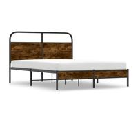 Genérico Cama 140x190cm con cabecero - Estructura Robusta de Acero y Madera, somier de láminas, 27 cm de Espacio de Almacenamiento Debajo de la Cama, Roble Ahumado, con cabecero y pie de Cama bajo
