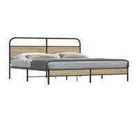 Genérico Cama 193x203cm con cabecero - Estructura Robusta de Acero y Madera, somier de láminas, 27 cm de Espacio de Almacenamiento Debajo de la Cama, Roble Ahumado, con cabecero y pie de Cama bajo
