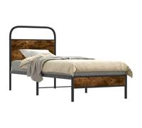 Genérico Cama 75x190cm con cabecero - Estructura Robusta de Acero y Madera, somier de láminas, 27 cm de Espacio de Almacenamiento Debajo de la Cama, Roble Ahumado, con cabecero y pie de Cama bajo
