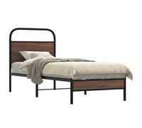 Genérico Cama 75x190cm con cabecero - Estructura Robusta de Acero y Madera, somier de láminas, 27 cm de Espacio de Almacenamiento Debajo de la Cama, Marrón Roble, con cabecero y pie de Cama bajo