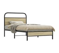 Genérico Cama 90x200cm con cabecero - Estructura Robusta de Acero y Madera, somier de láminas, 27 cm de Espacio de Almacenamiento Debajo de la Cama, Roble Sonoma, con cabecero y pie de Cama bajo