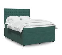 Genérico Cama Box Spring con colchón Terciopelo Verde Oscuro 140x190 cm,Mobiliario,Camas y Accesorios,Camas y somieres-3292349
