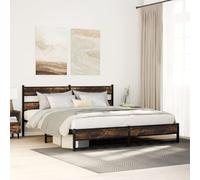 Genérico Cama de Matrimonio 180x200cm Estructura Robusta - Marco de Acero y Madera Contrachapada, Cama con Almacenamiento Inferior 28 cm, Roble Ahumado, con cabecero y pie de Cama bajo Doble