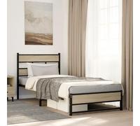 Genérico Cama de Matrimonio 80x200cm Estructura Robusta - Marco de Acero y Madera Contrachapada, Cama con Almacenamiento Inferior 28 cm, Roble Sonoma, con cabecero y pie de Cama bajo Doble