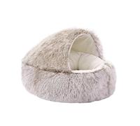 Genérico Cama For Mascotas con Capucha De Felpa Súper Suave De 60 Cm: Cómoda Colchoneta, Sofá Nido For Gatos Y Perros Grandes(Short Brown-60CM)