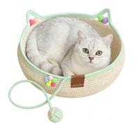 Genérico Cama Interior para Gatos | Cesta de Mimbre Lavable para Gatitos con Pelota de Juguete,Rascador Tipo,para Apartamento, Casa, Granja, Salón, Dormitorio, Balcón, Estudio