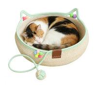 Genérico Cama para Gatos - Cesta de Mimbre Lavable para Gatitos con Pelota de Juguete,Rascador Tipo,para Apartamento, Casa, Granja, Salón, Dormitorio, Balcón, Estudio