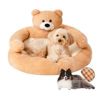 Genérico Cama para Perro con Forma de Osito de Peluche, Lavable y Bonita, con Base Antideslizante, cómoda y de Felpa, para Perros y Gatos, con una Alfombrilla Fresca (Beige, M-45CM)