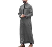 Generico Camisa árabe amplia con cuello alto bordado musulmán Medio Oriente Caftán islámico Dubai Hombres Étnicos Arte Largo India Casual Kurta Partido Vestido Tradicional India Conjunto, gris, L