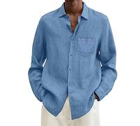 Genérico Camisa Blanca Hombre - Camisa Holgada de Talla Grande Informal sólida de Lino y algodón de Verano para Hombre Camisa de Manga Larga con Cuello Vuelto para Hombre (Sky Blue XXL)