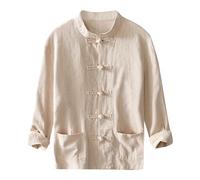 Genérico Camisa Blanca Hombre - Camisa Hombre Lino Camisa de Manga Larga Holgada sólida Informal de Primavera y Verano para Hombre