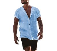 Genérico Camisa Blanca Hombre - Cárdigan de Playa de algodón y Lino de Color sólido para Hombre Camisa Holgada de Manga Corta con Bolsillos Estilo Simple e Informal