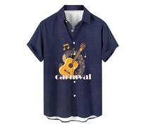 Genérico Camisa Carnaval Hombre - Disfraz Hombre Carnaval Camisa de Manga Corta con Estampado de Guitarra Musical Holgada a la Moda para Hombre de Primavera y Verano para Parejas (Navy XL)