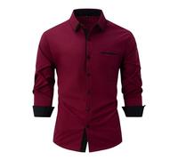 Genérico Camisa Cuello Mao Hombre - Camisa Superior Informal a la Moda para Hombre Camisa con Botones de Color sólido cómoda y Sencilla Top de Manga Larga (Red S)