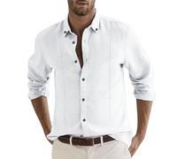Genérico Camisa De Hombre Blanca - Camisa Informal de otoño para Hombre con Dobladillo Liso Botones hacia Abajo Manga Larga Blusa (White L)