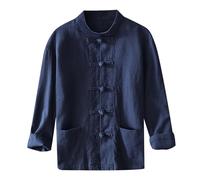 Generico Camisa de hombre de corte normal tradicional chino Kung Fu Tai Chi Wushu clásico de manga larga artes marciales disfraces con botones de nudo y cuello alto para el tiempo libre, turquesa
