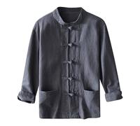 Generico Camisa de hombre de corte normal tradicional chino Kung Fu Tai Chi Wushu clásico de manga larga artes marciales disfraces con botones de nudo y cuello alto para el tiempo libre, gris, XXL
