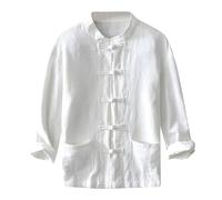 Generico Camisa de hombre de corte normal tradicional chino Kung Fu Tai Chi Wushu clásico de manga larga artes marciales disfraces con botones de nudo y cuello alto para el tiempo libre, Color blanco