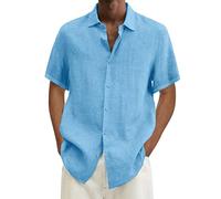 Generico Camisa de hombre de manga corta de lino de algodón con botones Camisas de verano de color sólido Slim Fit Camisetas Casual de Playa Hippie Bata Farmacéutica Hombre Manga Corta Ligero y