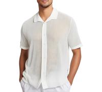 Generico Camisa de hombre de punto con solapa y tejido transpirable para un casual cómodo, Color blanco., M