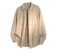 Generico Camisa de hombre elegante y formal de color sólido con cuello invertido para un casual refinado y cómodo, Caqui., M