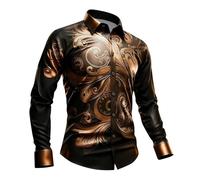 Generico Camisa de hombre medieval steampunk camisa medieval renacentista steampunk suéteres de hombre vintage gótico retro disfraz para carnaval Halloween camiseta retro viking, dorado, M