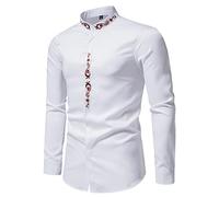 Generico Camisa de hombre otoño invierno de un solo pecho casual con solapa e impresión para vacaciones al aire libre de manga larga, Color blanco., L