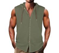 Generico Camisa de hombre sin mangas con capucha estilo hawaiano para un verano informal, Verde, M