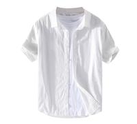 Generico Camisa de hombre transpirable de lino y algodón con solapa fina para un elegante y verano, Color blanco., 5X-Large