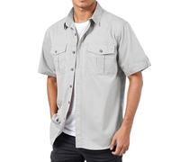 Generico Camisa de lino para hombre de verano informal de manga corta con botones para actividades al aire libre y cuello invertido para un ajuste cómodo, Color blanco., M