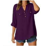 Genérico Camisa De Lino para Mujer Blusa De Algodón Y Lino para Mujer Camisa Elegante Camisetas Manga Corta Blusa Fluida con Botones Y Cuello Manga Larga Trabajo Oficina Gasa