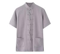 Generico Camisa de lino y algodón para hombre clásico ajuste normal elegante suave chino artes marciales chaqueta tradicional uniforme ropa de abrigo Kung Fu Tai Chi Traje de estilo antiguo Tops