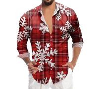 Genérico Camisa De Navidad para Hombre, Camisas Manga Larga Hombre, Camisa De Manga Larga con Solapa con Botones Y Estampado Digital De Papá Noel Navideño para Hombre