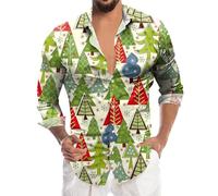 Genérico Camisa De Navidad para Hombre, Camisas Manga Larga Hombre, Camisa De Manga Larga con Solapa con Botones Y Estampado Digital De Papá Noel Navideño para Hombre