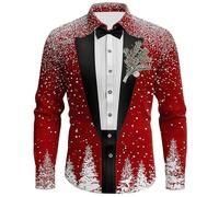 Genérico Camisa de Navidad para Hombre Papá Noel Ropa Top Blusas Elegante con Botónes Regular Fit Disfraz Navideño Camisas Fiestas Estampadas Divertidas Divertida 3D impresión navideña